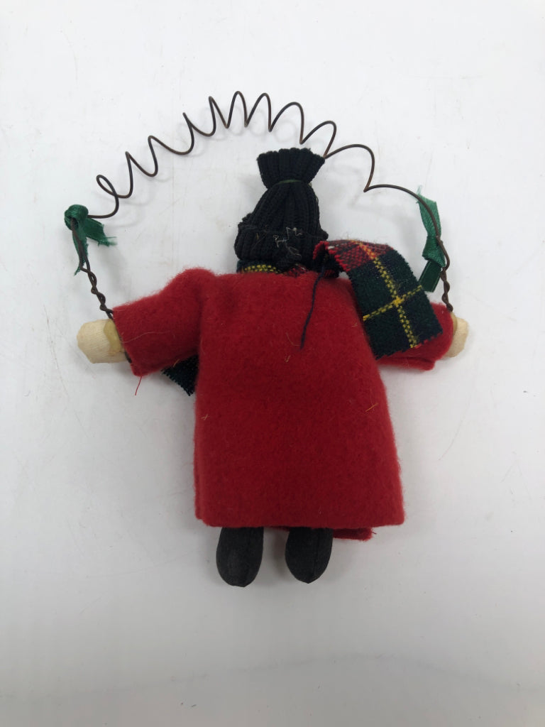 PLUSH RED COAT SNOWMAN DOOR HANGING.