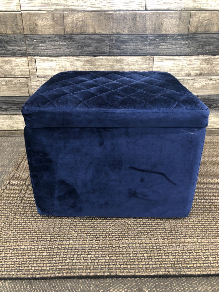 FUZZY COBALT BLUE STORAGE OTTOMAN CUBE.