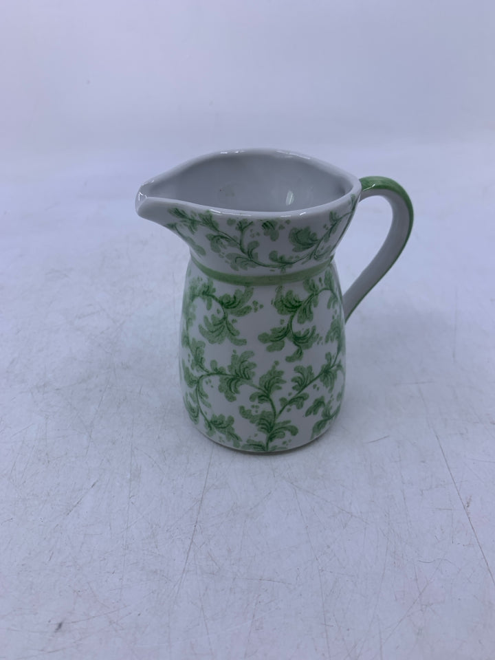 SMALL WHITE W/ GREEN STEMS/LEAVES PITCHER.
