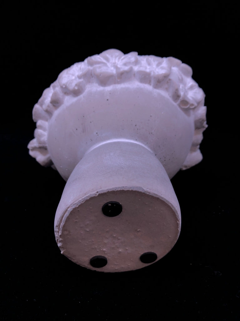 CEMENT LADY PLANTER W/FLORAL CARVED EDGE.