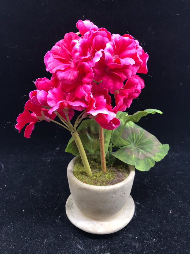 CEMENT TEACUP PLANTER W FAUX PINK FLORAL.