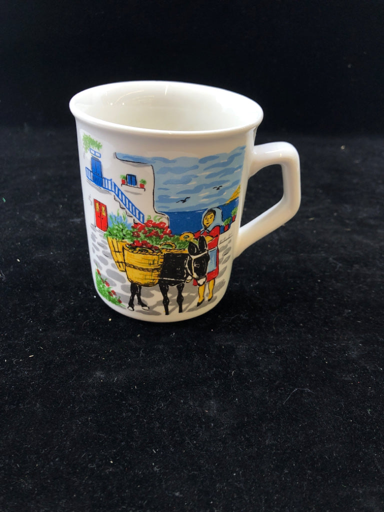 WOMAN W DONKEY MUG.