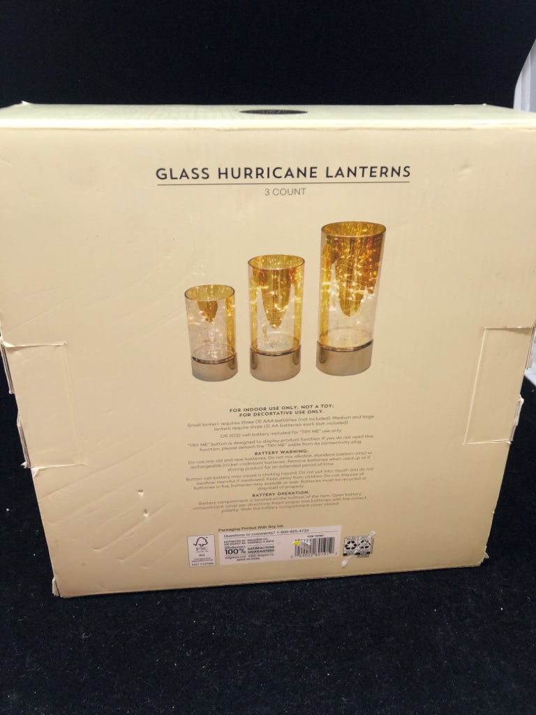 NIB GLASS HURRICANE LANTERNS.