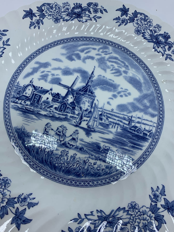 VTG TULIP TIME DECORATIVE BLUE PLATTER.