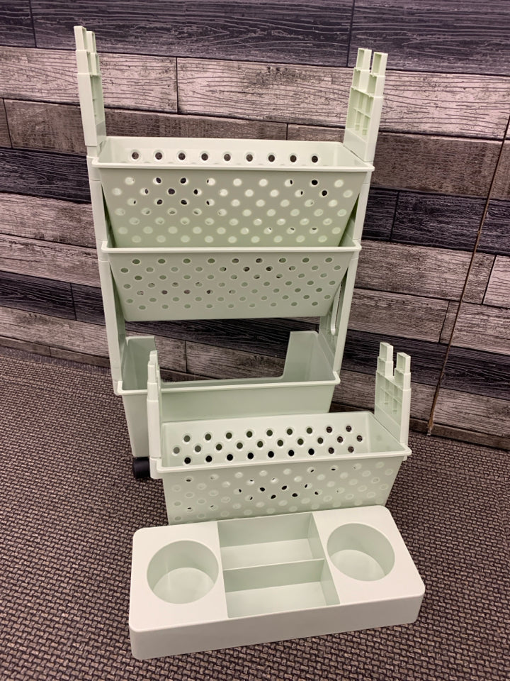 MINT GREEN DIVIDED SECTION ROLLING CART.