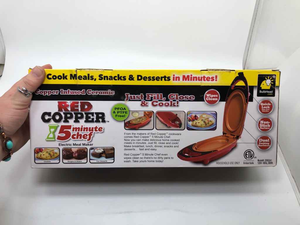 NIB RED COPPER ELECTRIC MEAL MAKER.