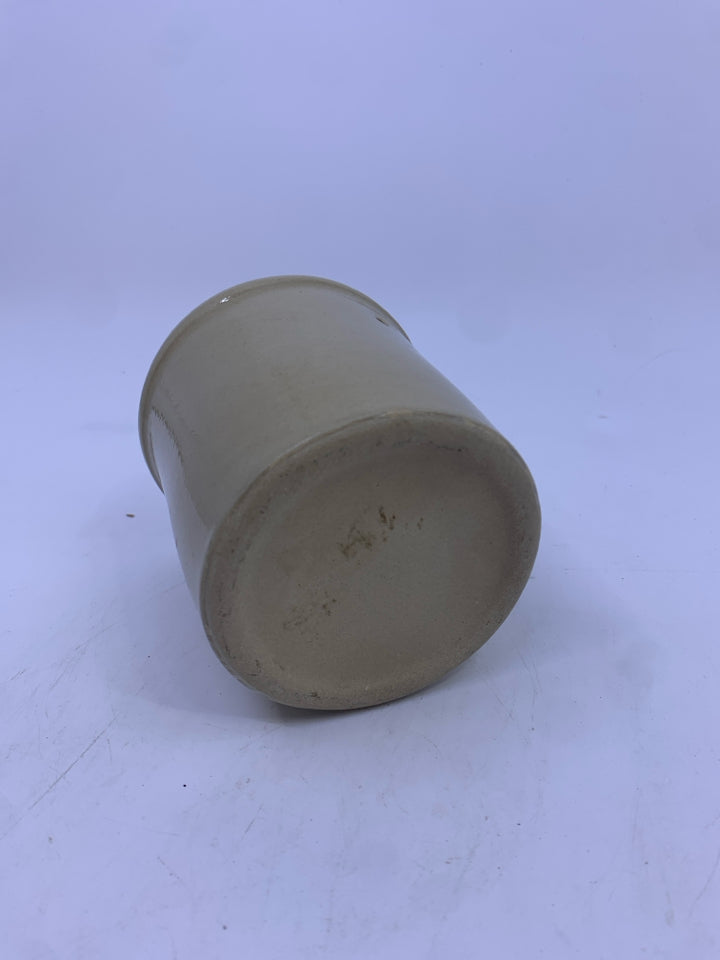 HEAVY CREAM POTTERY CROCK.