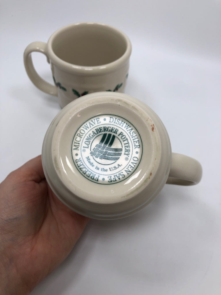 2 HOLLY BERRY MUGS - LONGABERGER.