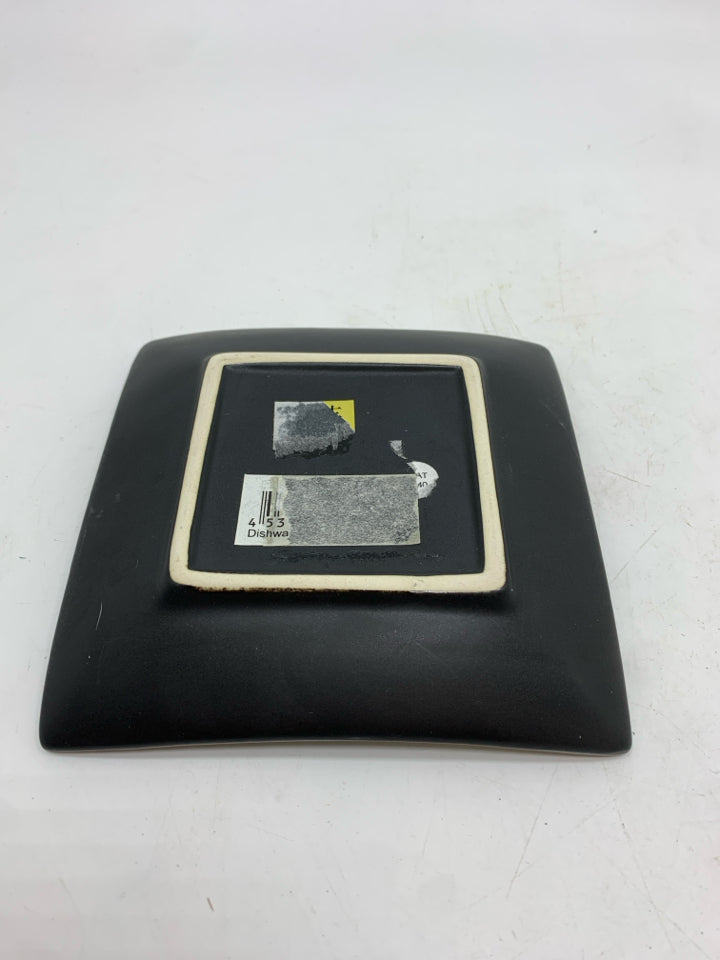 TEAL GLAZED SQUARE CANDLE PLATE.