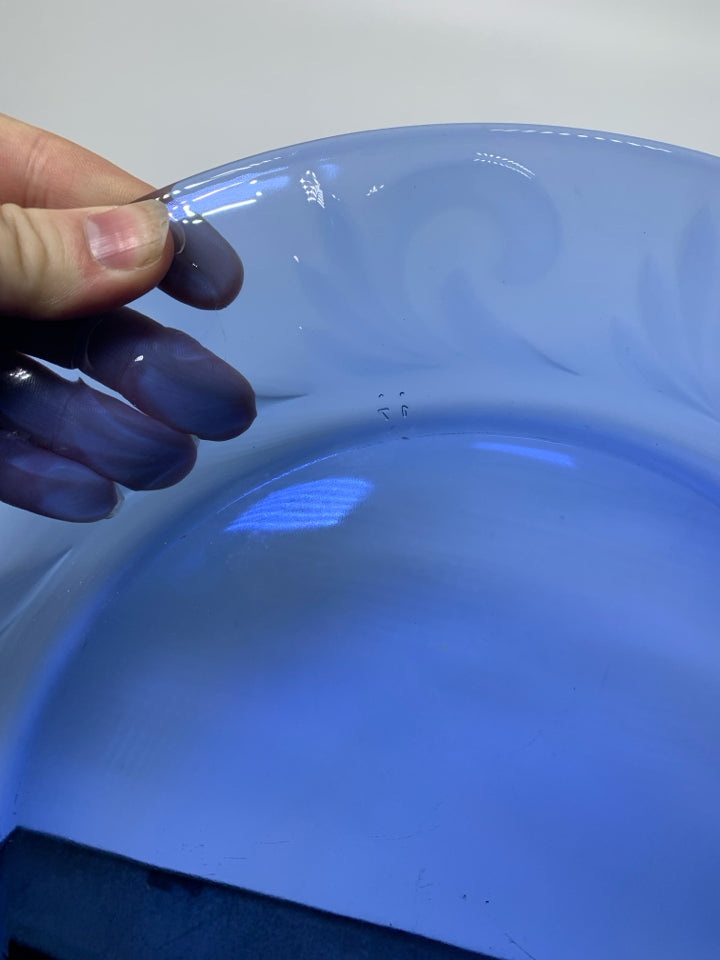 COBALT BLUE GLASS PLATTER W/ EMBOSSED SWIRL EDGE.