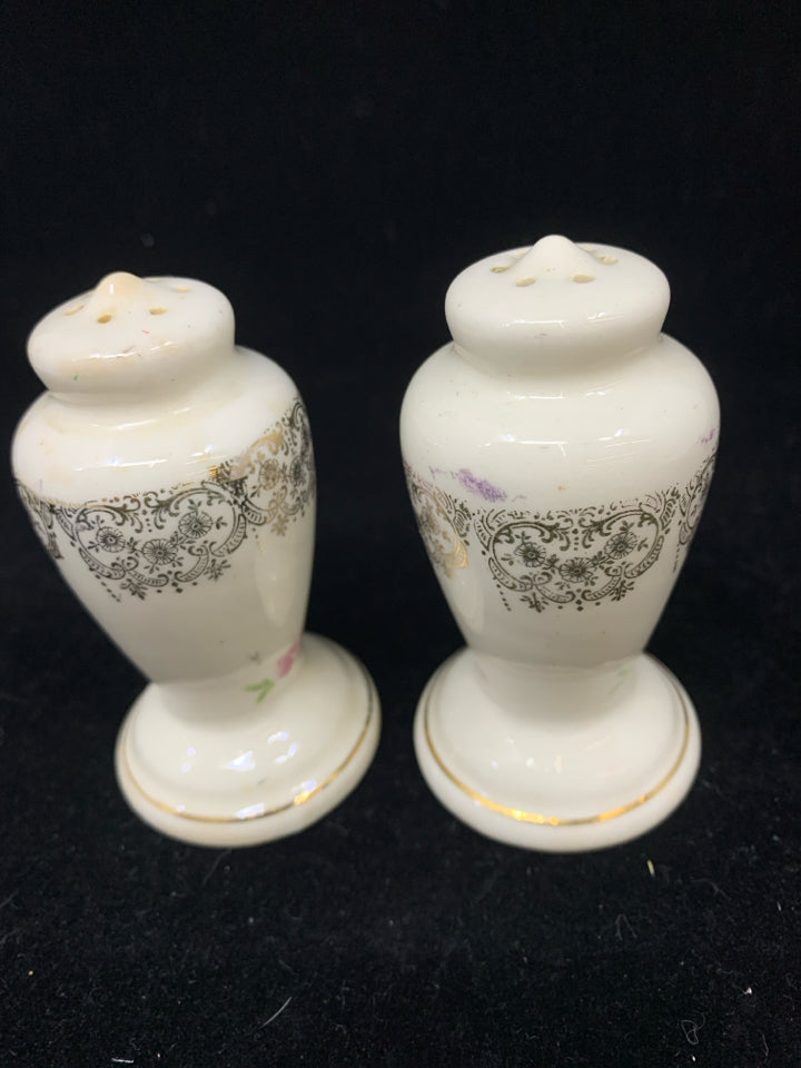 VTG S/P IVORY W/ GOLD DESIGNS PINK FLOWERS.