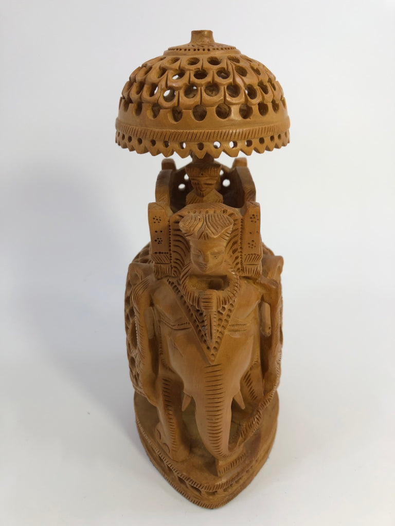 DETAILED WOOD CARVING AMBARI ELEPHANT FIGURINE.