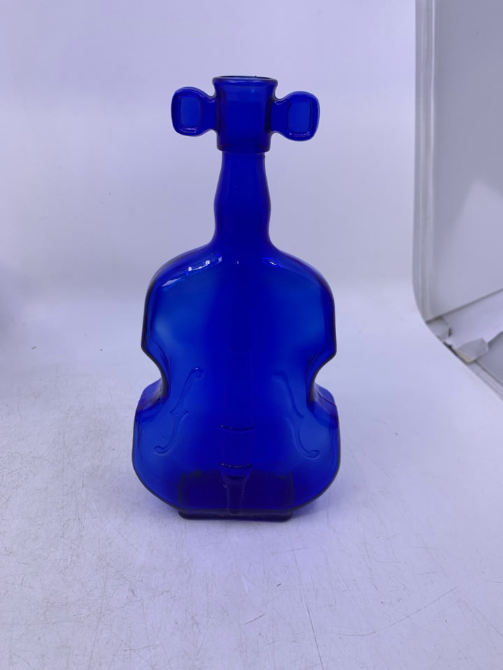 COBALT BLUE VIOLIN SHAPED DECANTER.
