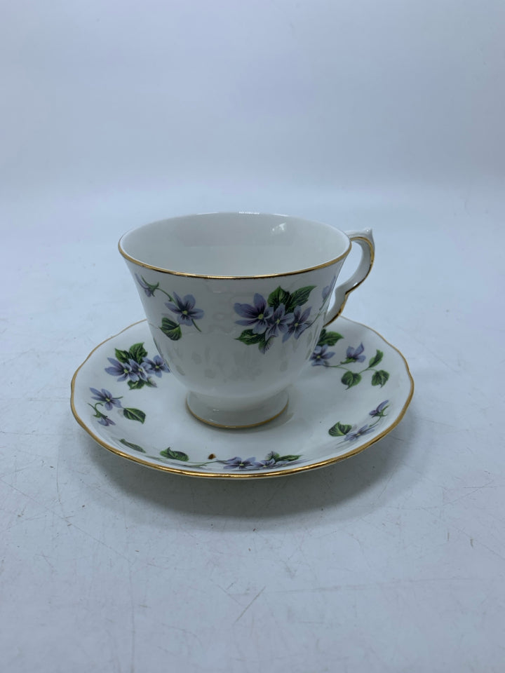 LAVENDER FLOWERS TEACUP/SAUCER.