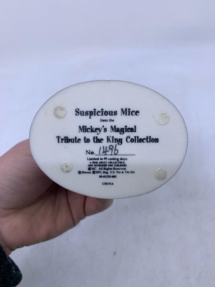 MICKEY MOUSE SUSPICIOUS MICE BLACK SUIT ELVIS FIGURINE.