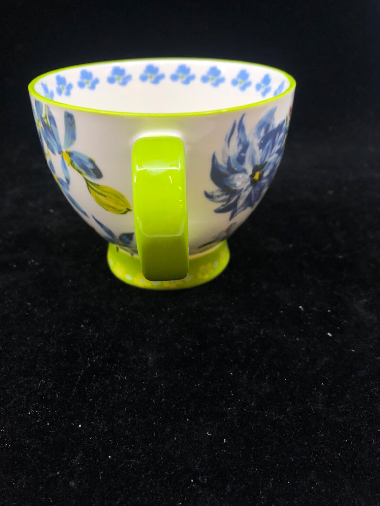 FOOTED FLORAL MUG W/ MONOGRAM J.