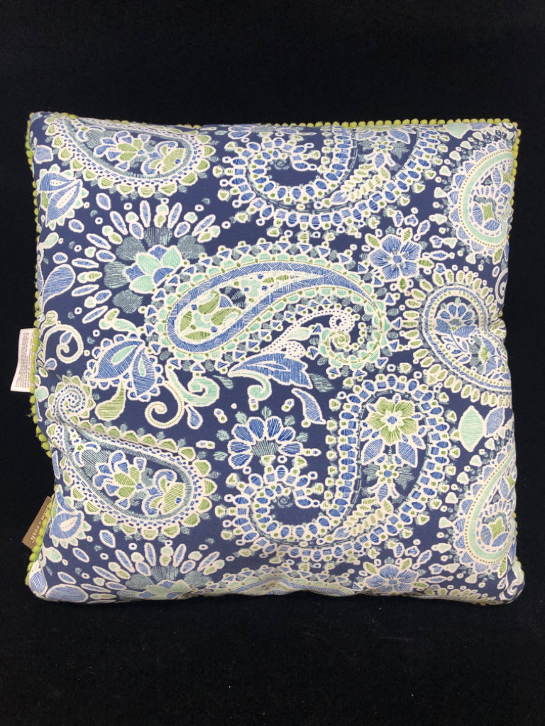 BLUE/GREEN/WHITE PAISLEY ACCENT PILLOW-ALLEN & ROTH.