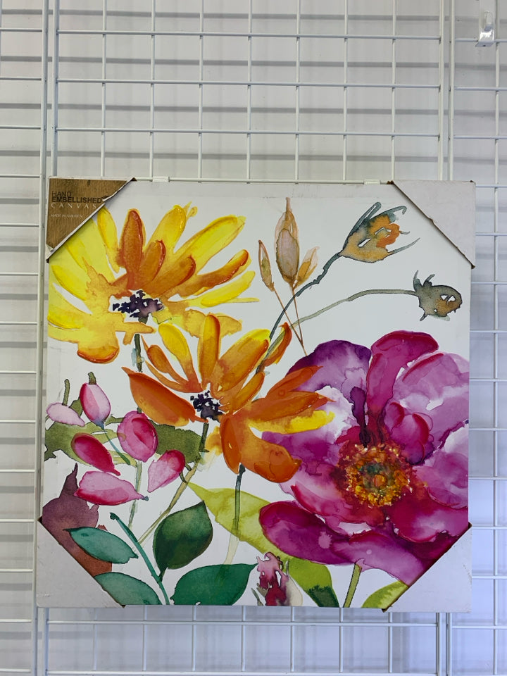 VIBRANT FLOWERS ON CANVAS WATER-COLOR STYLE.