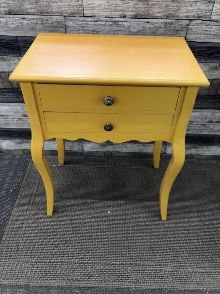 YELLOW BEDSIDE TABLE W/2 DRAWERS.