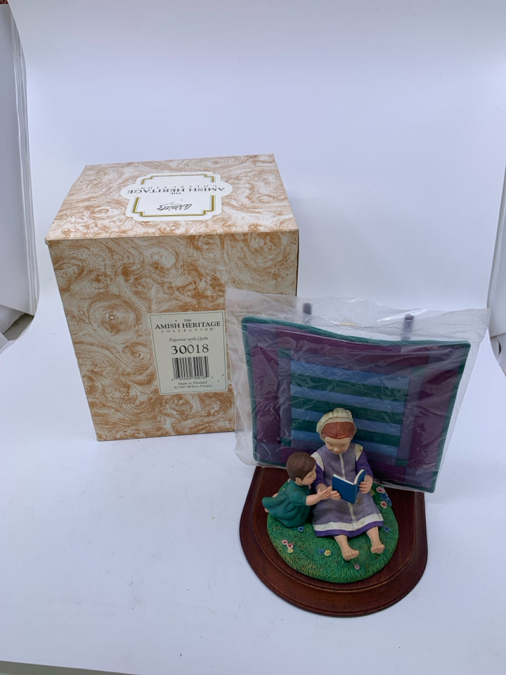 WOMAN READING TO BOY WITH QUILT- AMISH HERITAGE COLLECTION.