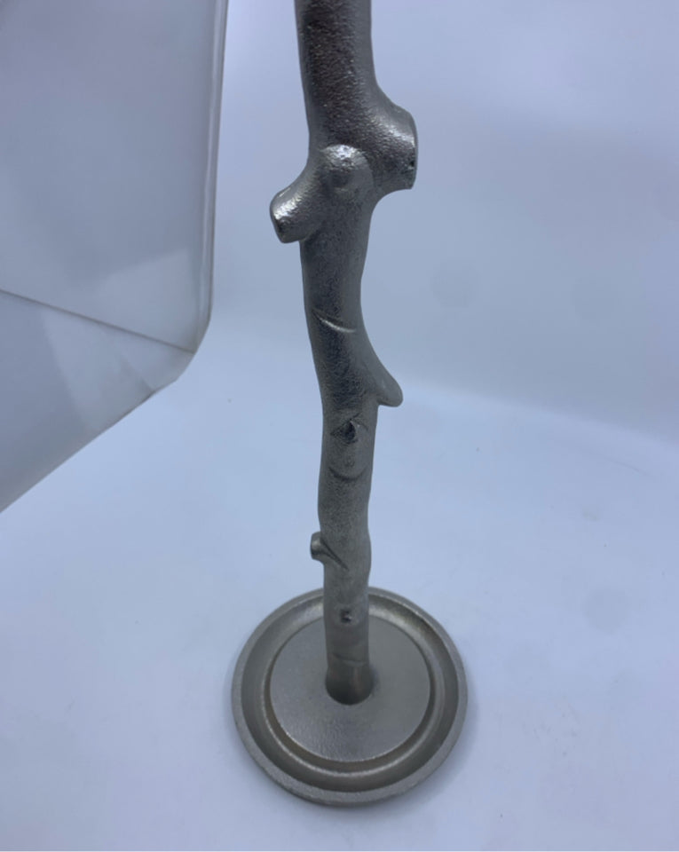 SILVER METAL TREE CANDLE HOLDER- USE WITH PILLAR.