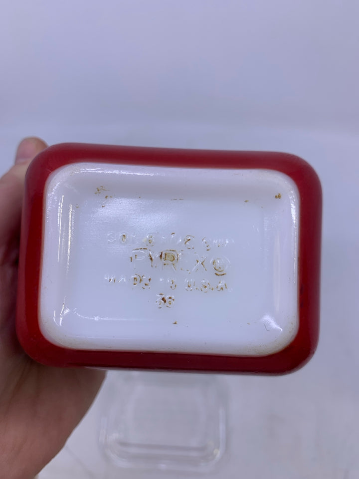 VTG SMALL RED SQUARE FRIDGE DISH W LID.