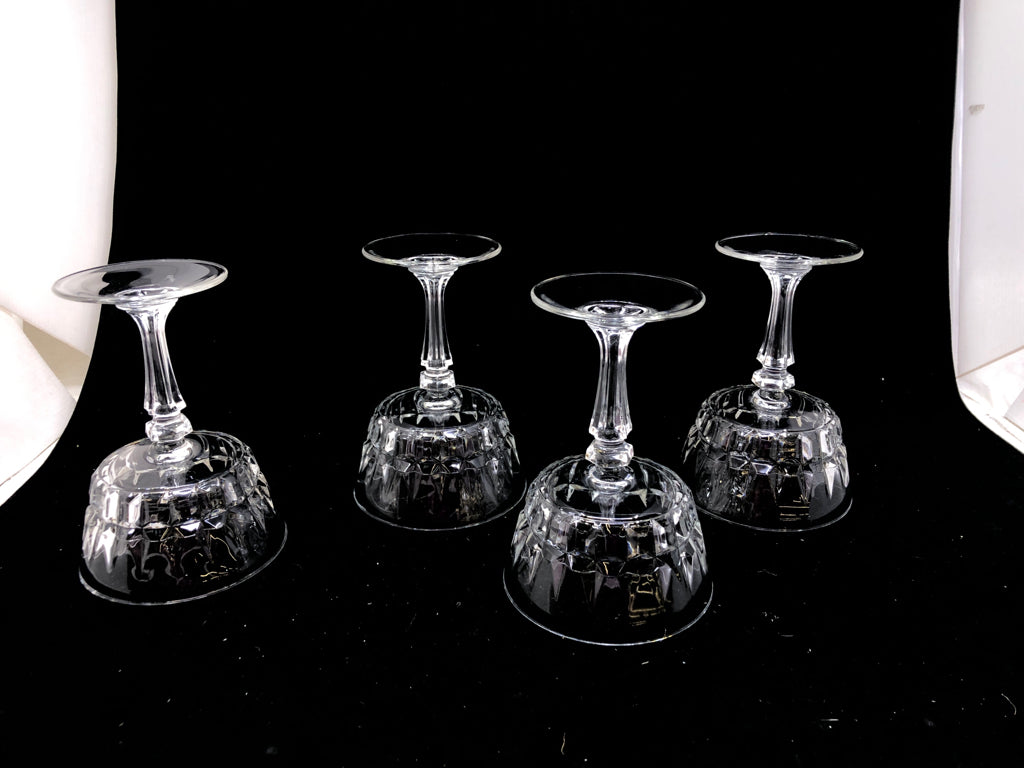 4 CRYSTAL WINE COUPE GLASSES.