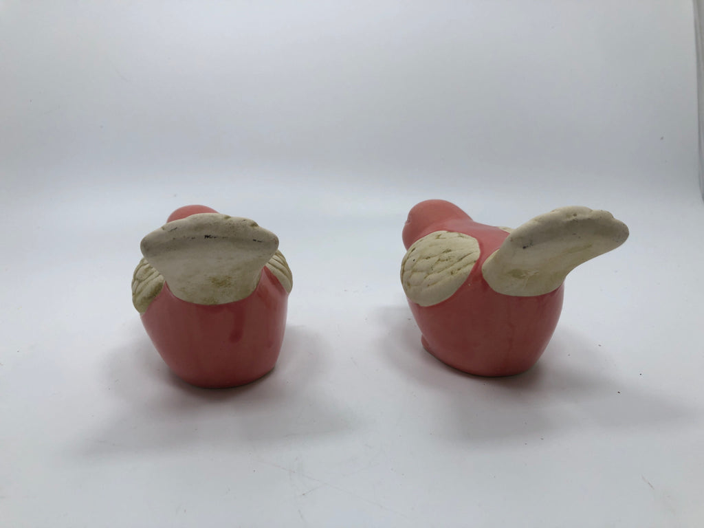 2 PINK & CREAM CERAMIC BIRD FIGURINES.