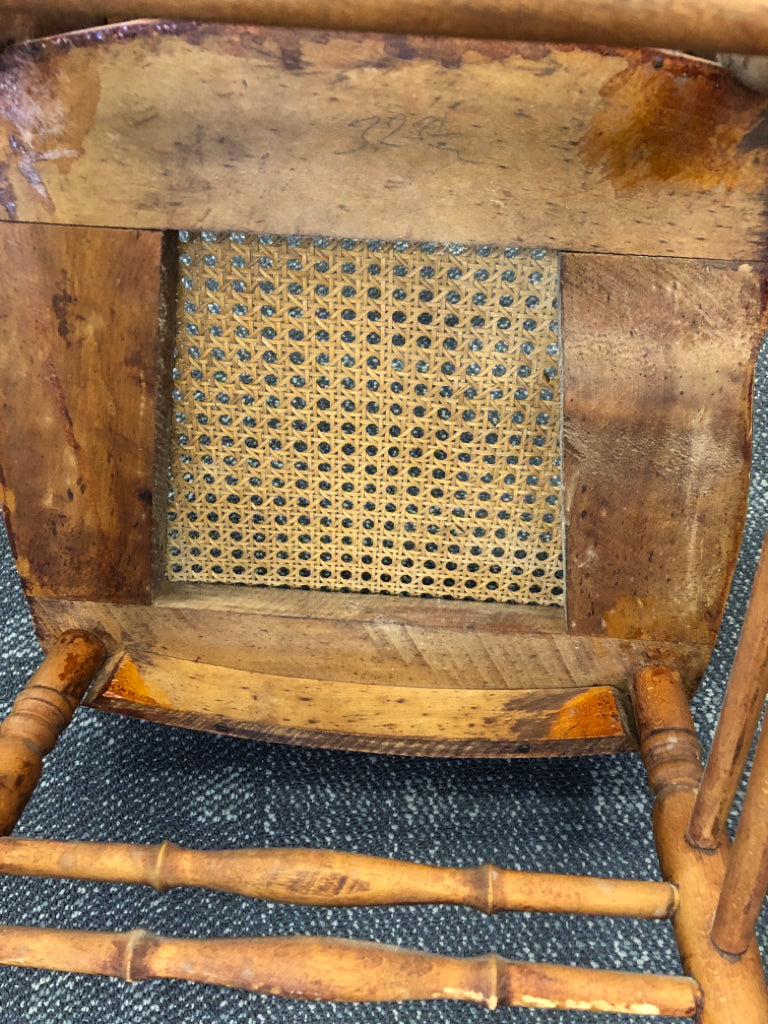 VTG ROCKING CHAIR W/WOVEN SEAT.