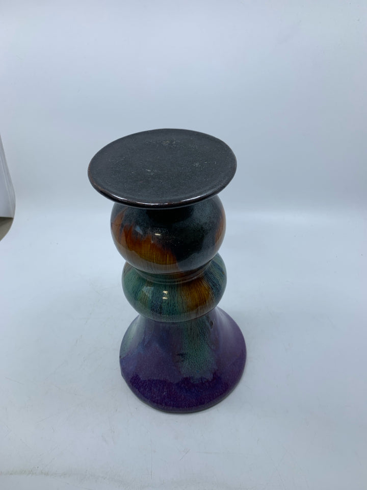 ABSTRACT CERAMIC PILLAR CANDLE HOLDER.