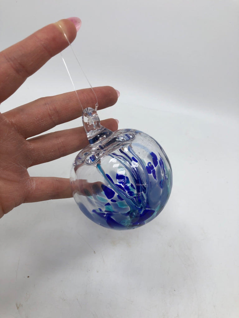 CLEAR GLASS & BLUE SPHERE.
