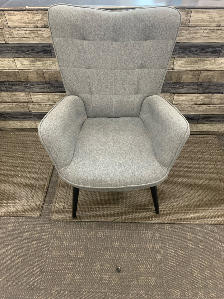 GREY HIGH BACK CHAIR W BLACK LEGS.