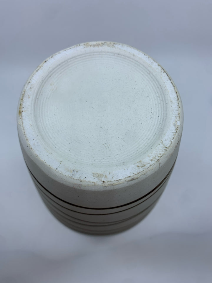 GREEN/BROWN STRIPE CERAMIC VASE.