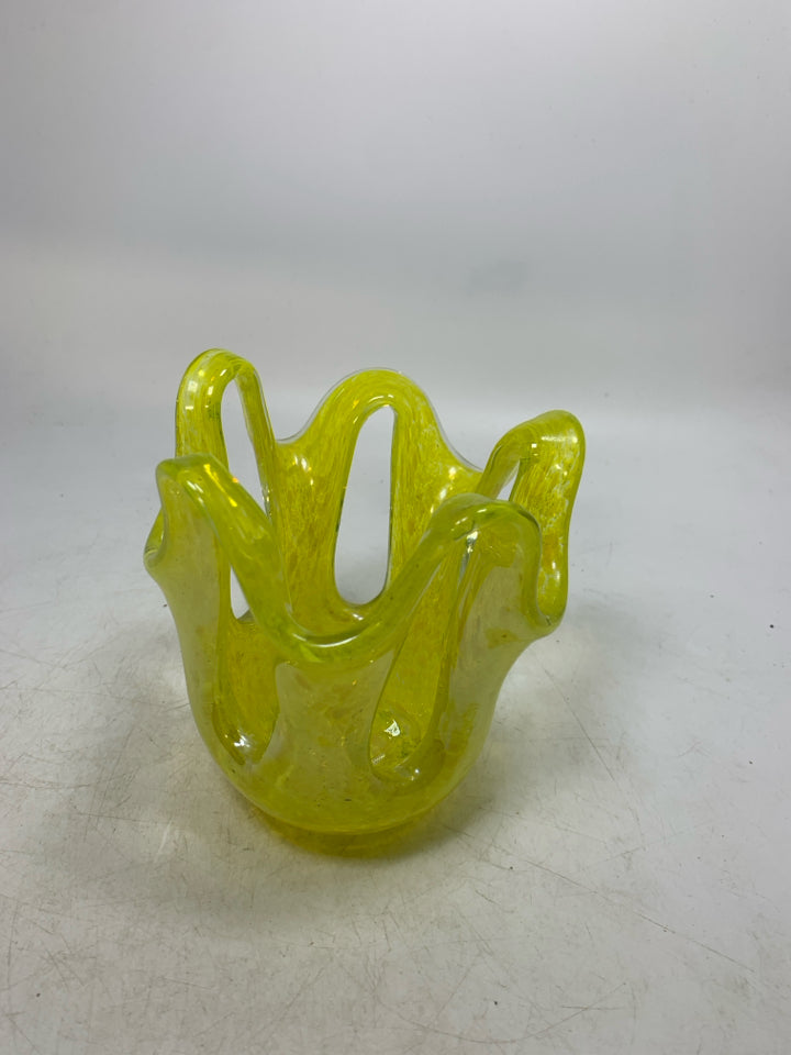 BLOWN GLASS ABSTRACT BOWL W/ PIERCED OVALS.