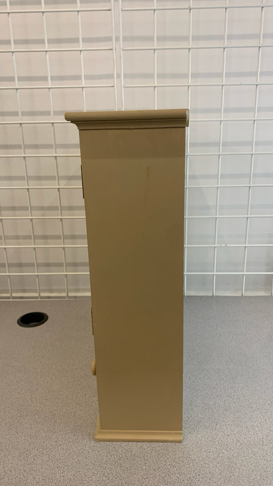 TAN PAINTED WOOD CABINET W/DOORS 3 DRAWERS.