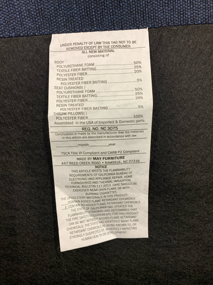 5PC BLUE CORNER SECTIONAL W/OTTOMAN 3 THROW PILLOWS.