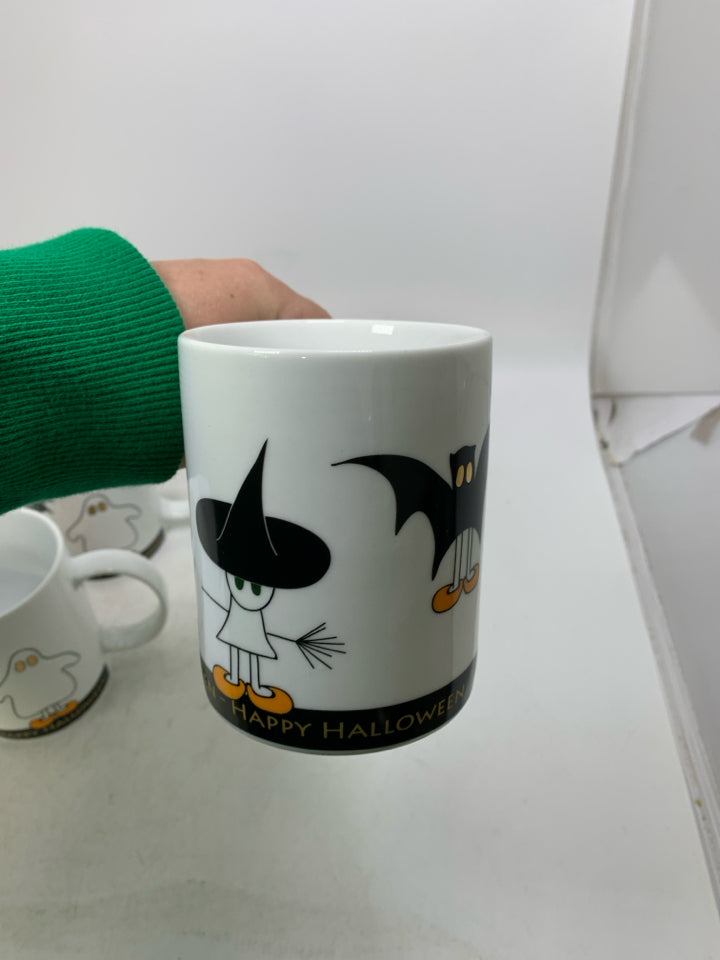 4 BAT/GHOST WHITE CORDON BLEU MUGS.
