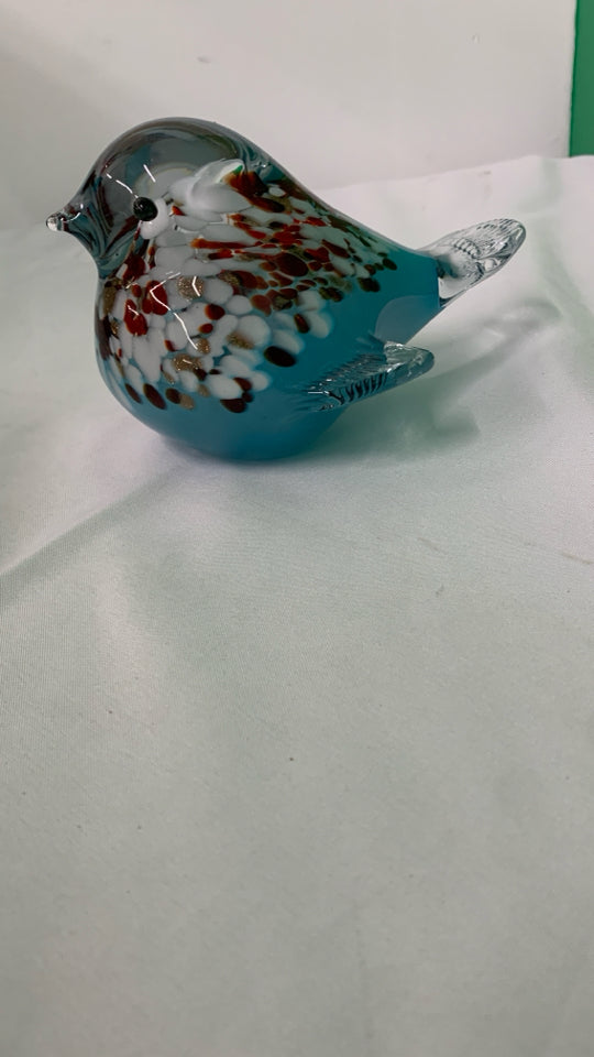 LIGHT BLUE AND RED GLASS BIRD.