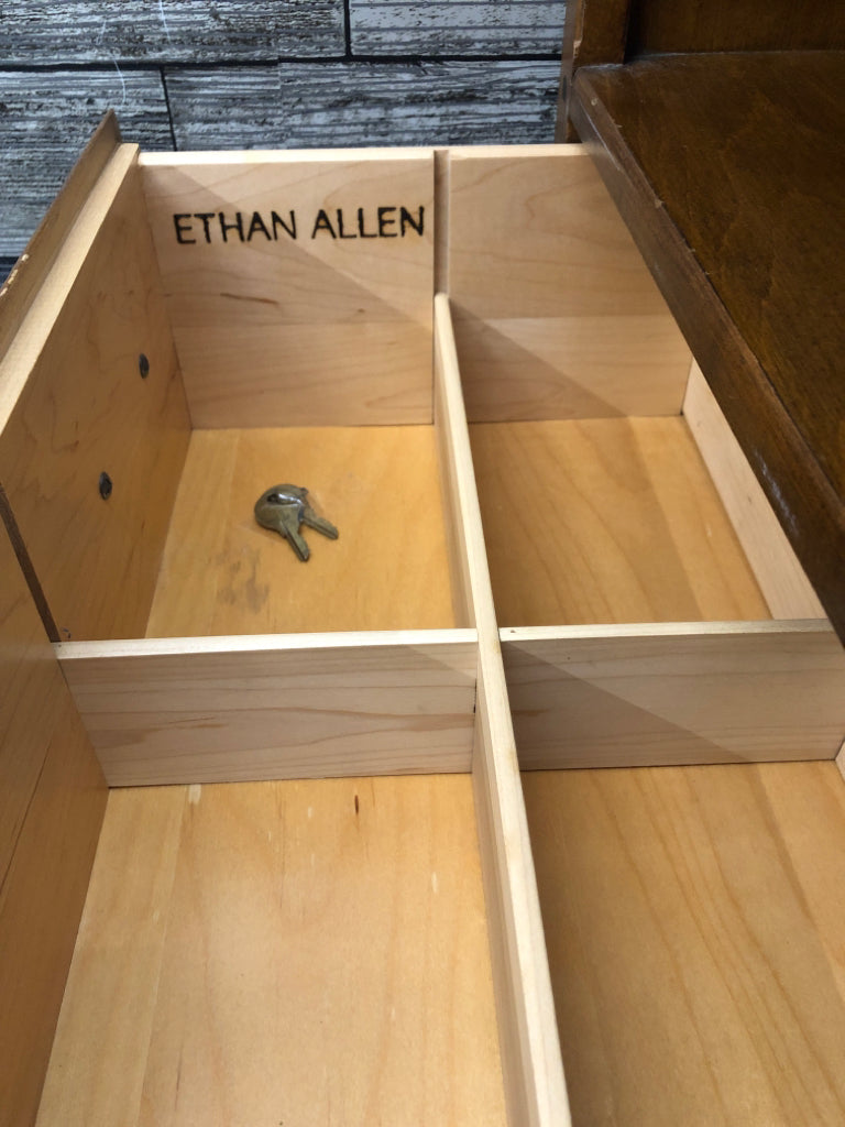 WOOD SIDE TABLE W/ DRAWER- LOCKABLE & CUBBY ETHAN ALLEN HAS KEYS.
