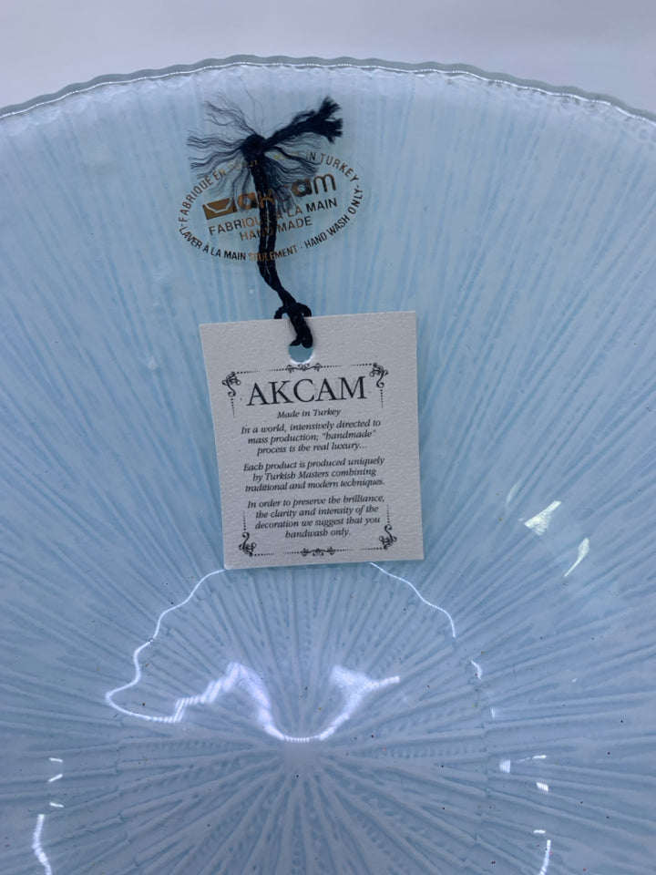 BLUE OUTSIDE WHITE INSIDE GLASS BOWL.