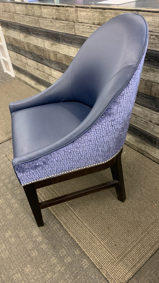 2 BLUE UPHOLSTERED CHAIRS.