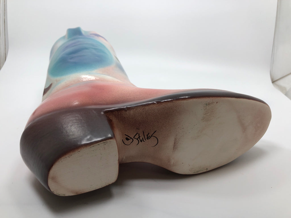 VTG JUDITH STILES COWBOY BOOT VASE.