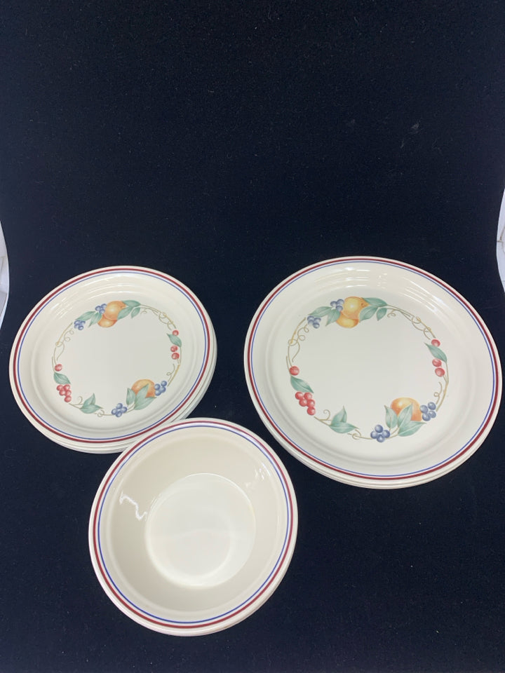 12PC CORELLE DISH SET CREAM W/EMBOSSED FRUITS.