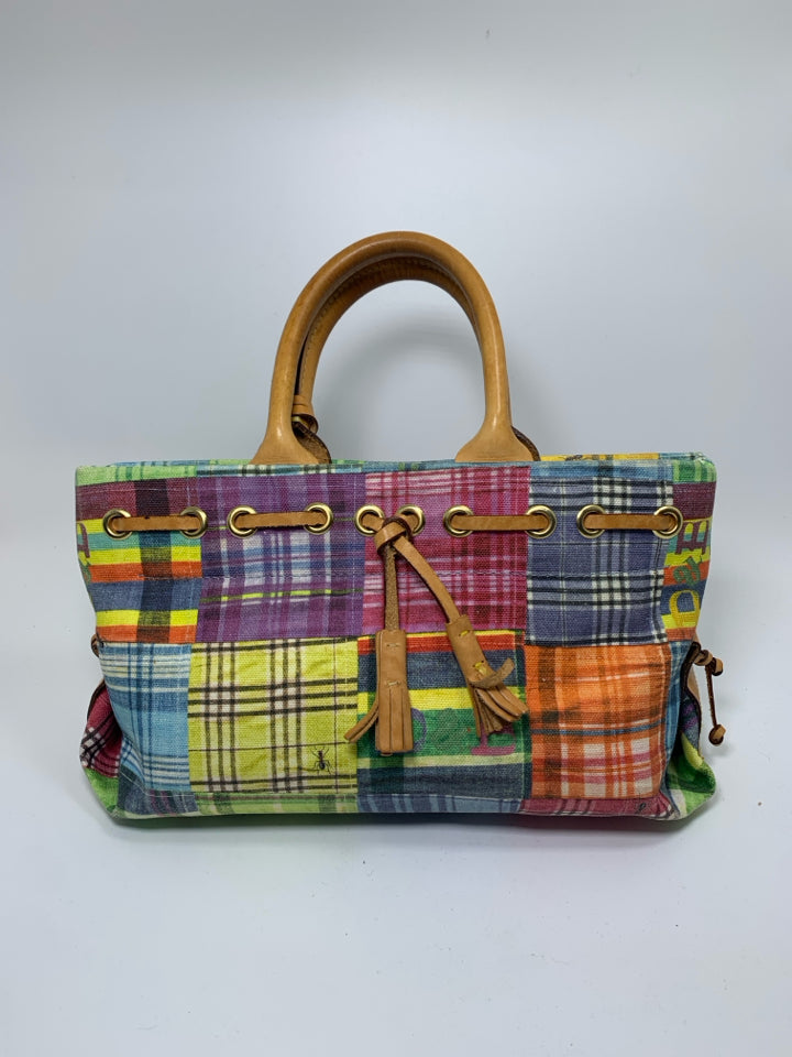 Vtg Dooney & Bourke Madras Plaid Patchwork 'Picnic' Purse *No Long Strap/Signs O