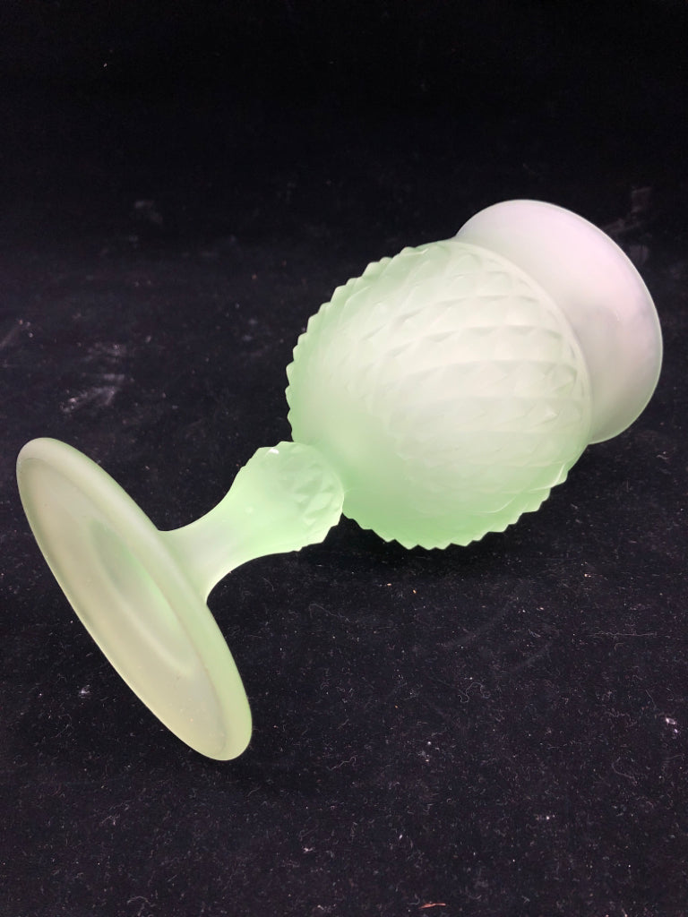 GREEN FROSTED GLASS GOBLET.