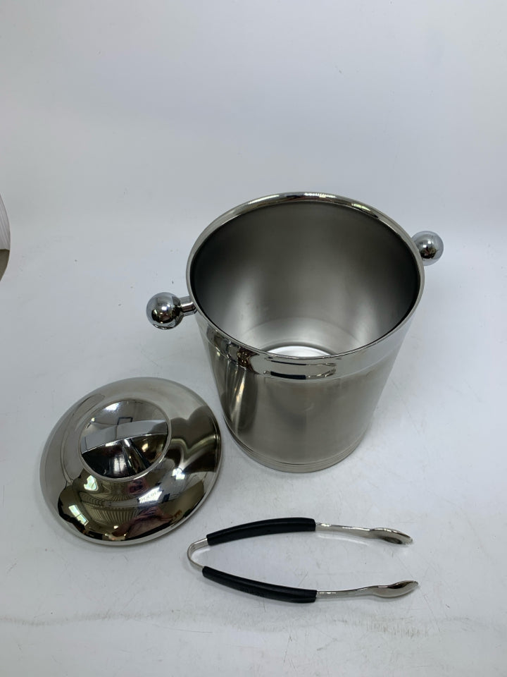 2 PC STAINLESS STEEL ICE BUCKET LID/TONGS.