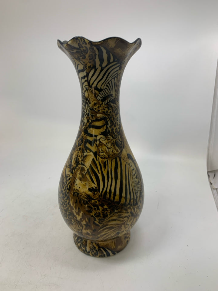 FOOTED ASSORTED ANIMAL PRINTS VASE.