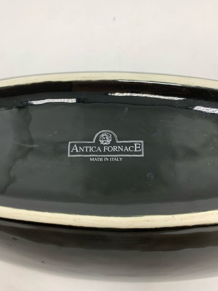 BLACK CERAMIC OVAL CENTERPIECE BOWL.
