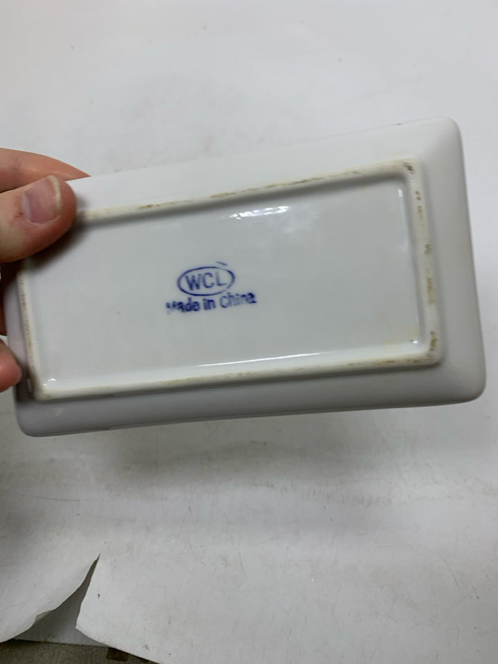 WHITE CERAMIC COW BUTTER DISH.