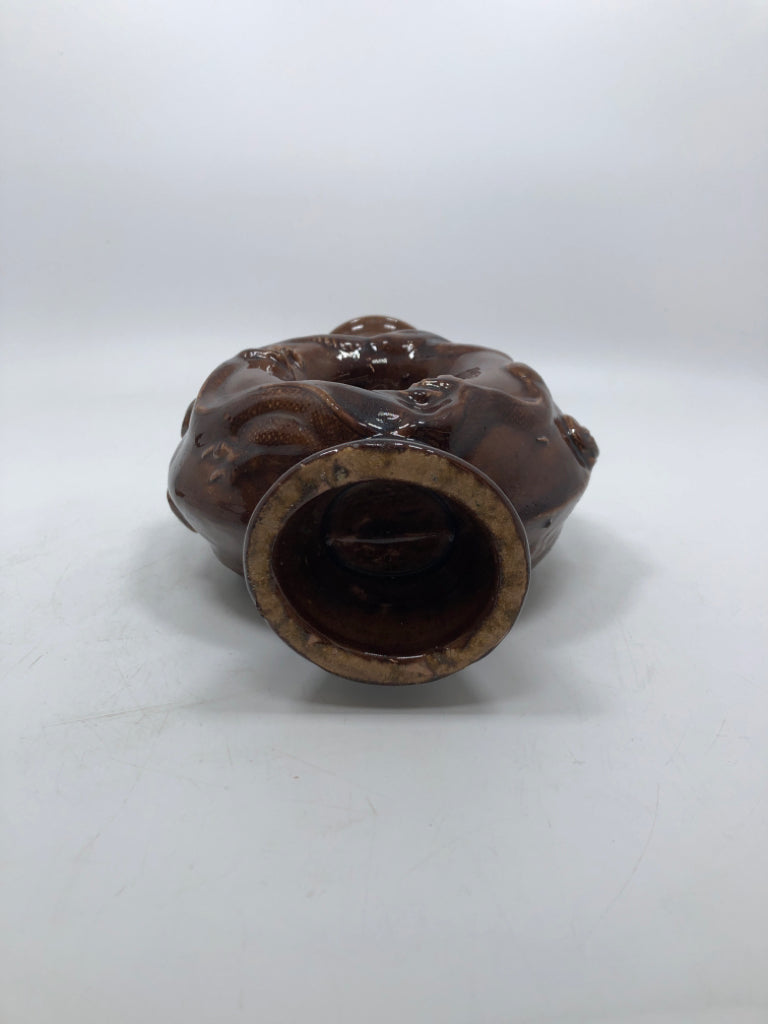 DONUT HOLE EMBOSSED FISH HEAVY VASE.